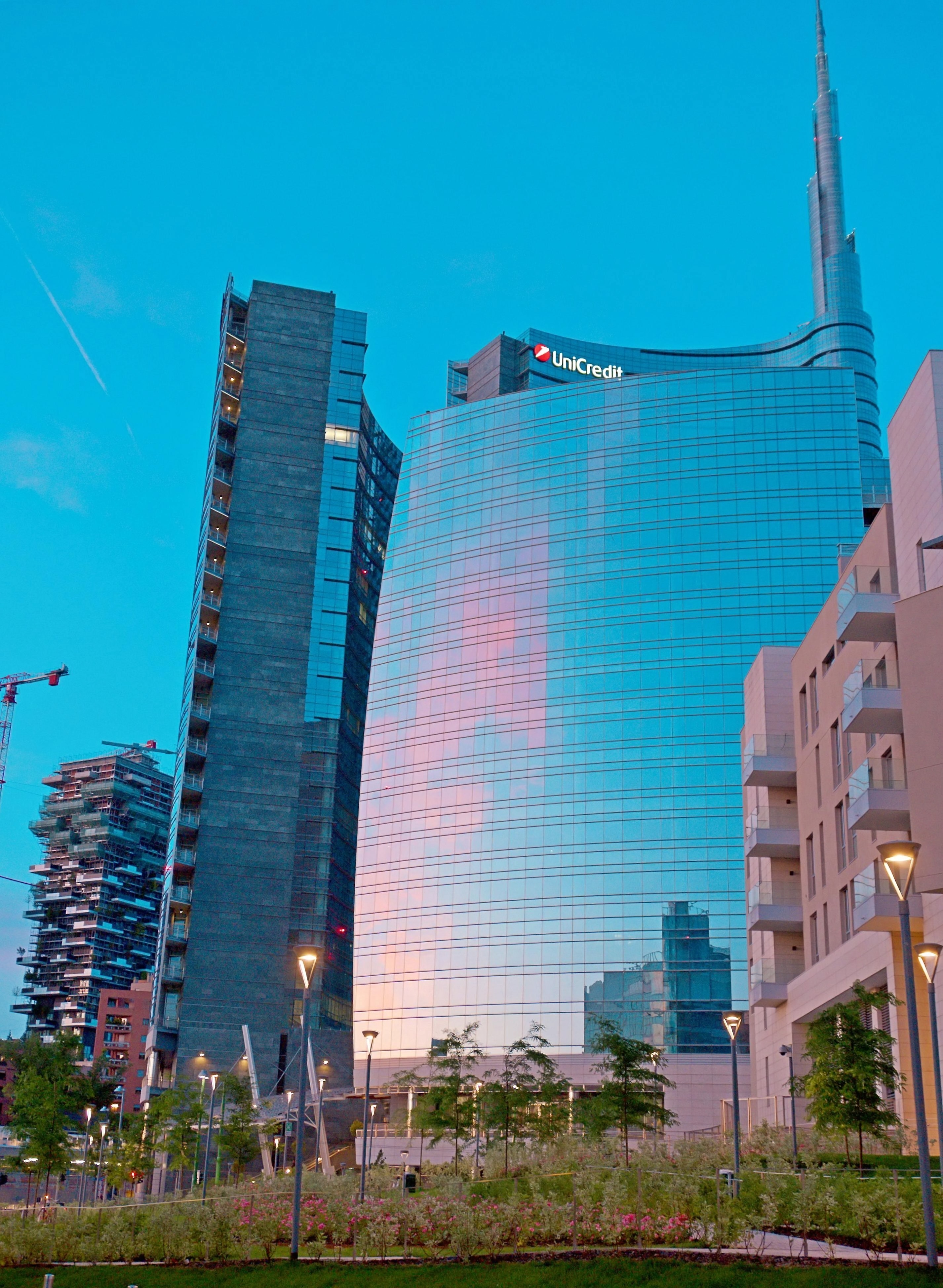 Milan (Italy) - Unicredit towers at darkening